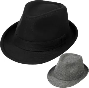 2 Pack Manhattan Fedora Hat for Men Gangster Trilby Vintage Felt Hat
