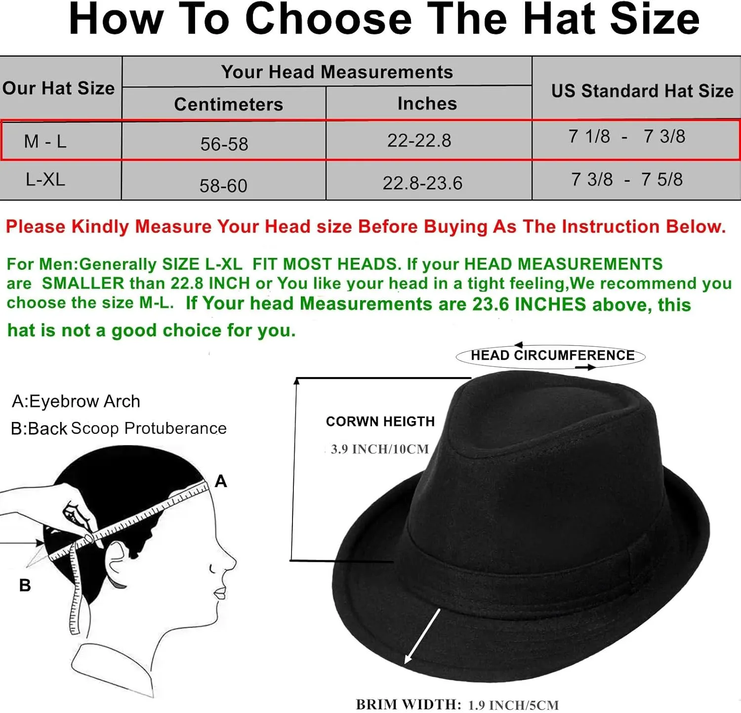 2 Pack Manhattan Fedora Hat for Men Gangster Trilby Vintage Felt Hat