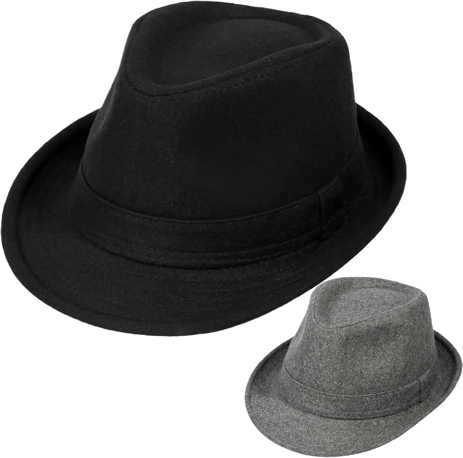 2 Pack Manhattan Fedora Hat for Men Gangster Trilby Vintage Felt Hat