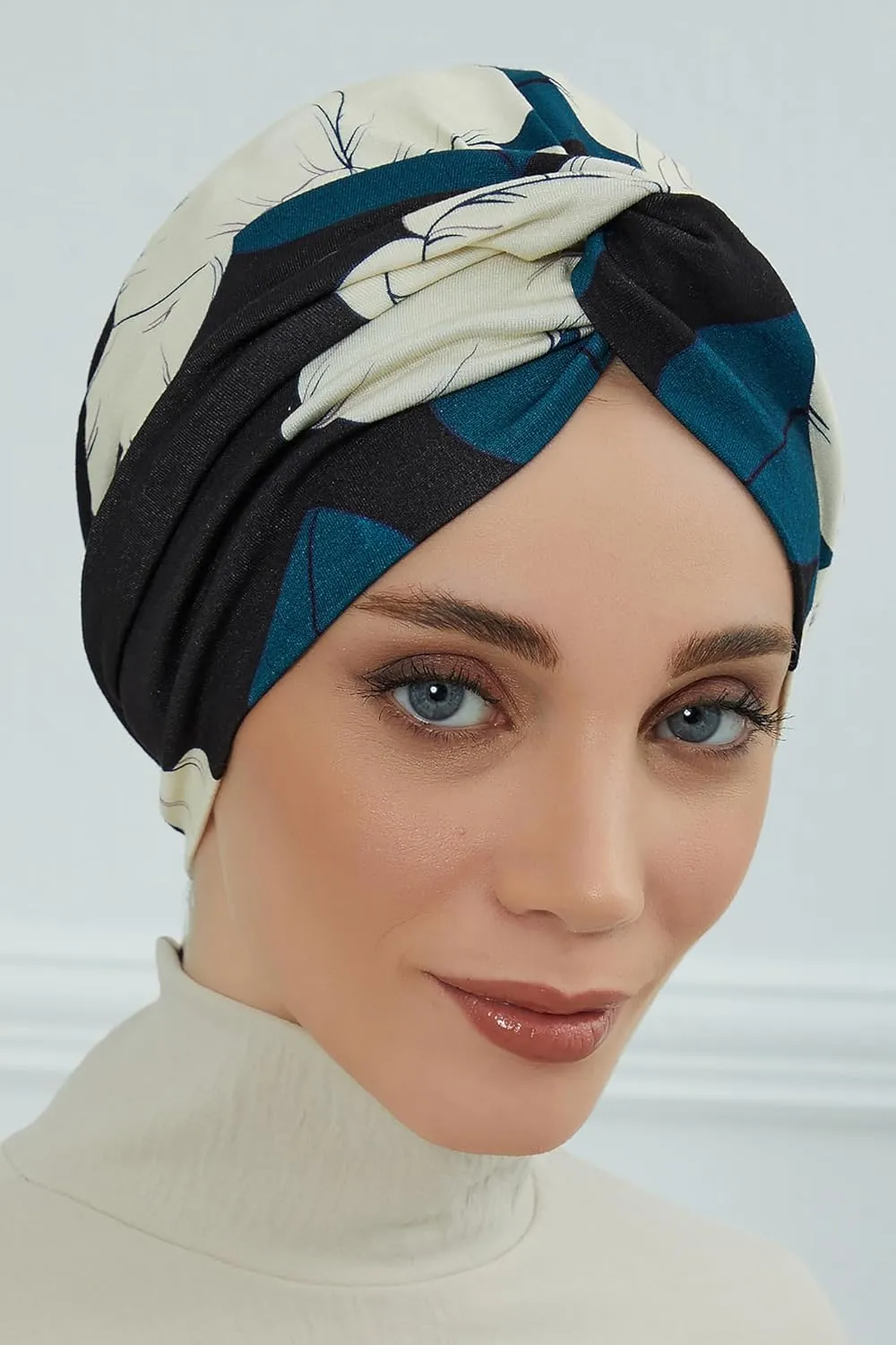 Aisha's Design Maharajah Instant Turban Hijab for Women Headwrap Lightweight Headscarf Modest Headwear for Women Indigo