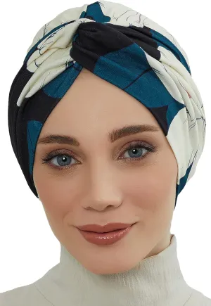 Aisha's Design Maharajah Instant Turban Hijab for Women Headwrap Lightweight Headscarf Modest Headwear for Women Indigo