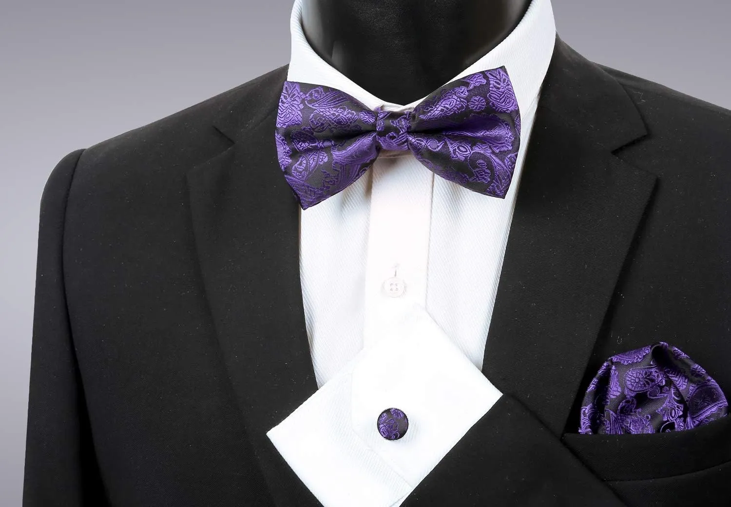 Alizeal Mens Paisley Bow Tie, Pocket Square, Cufflinks Set
