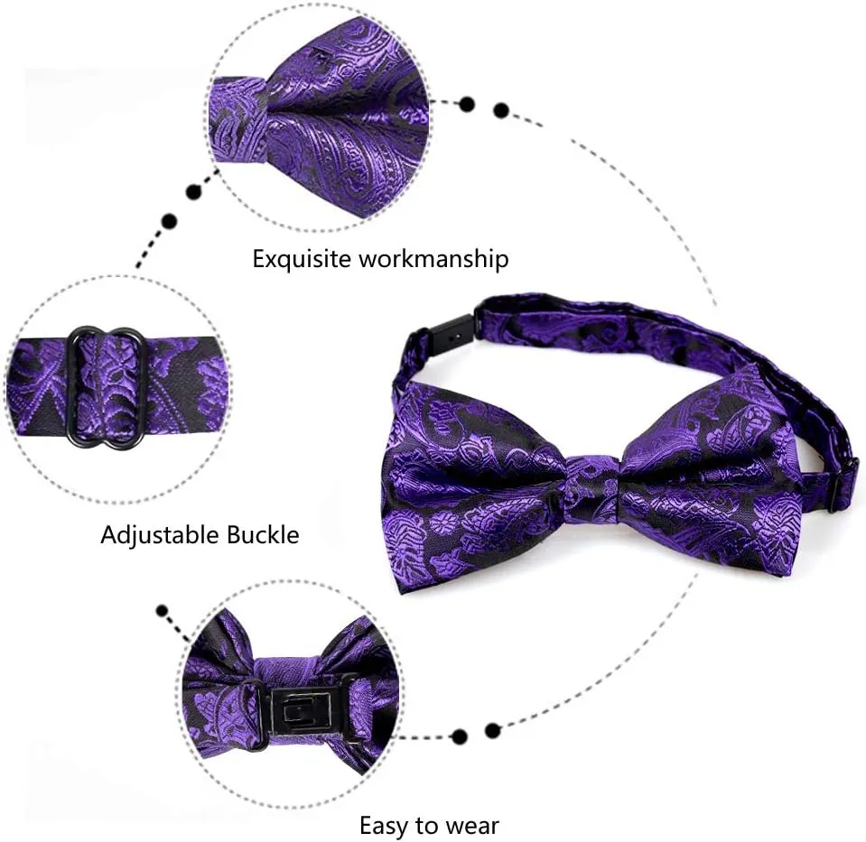 Alizeal Mens Paisley Bow Tie, Pocket Square, Cufflinks Set