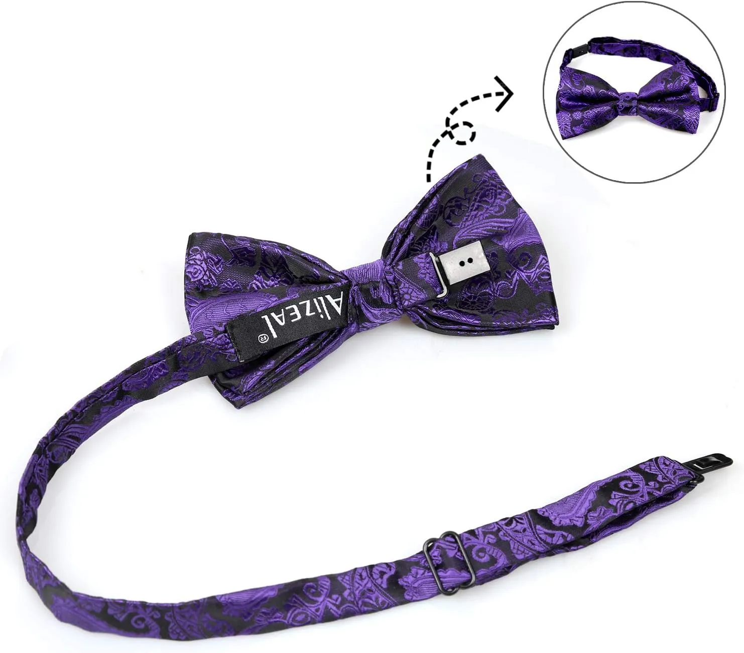 Alizeal Mens Paisley Bow Tie, Pocket Square, Cufflinks Set