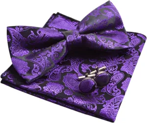Alizeal Mens Paisley Bow Tie, Pocket Square, Cufflinks Set