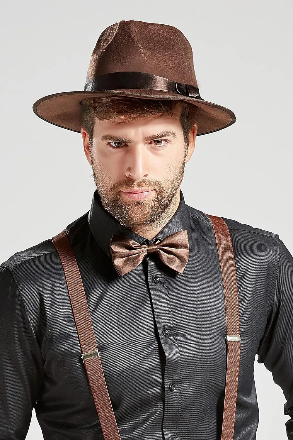BABEYOND 1920s Fedora Hat for Men Gatsby Wide Brim Fedora Hat Felt Panama Cap with Band for Women Men