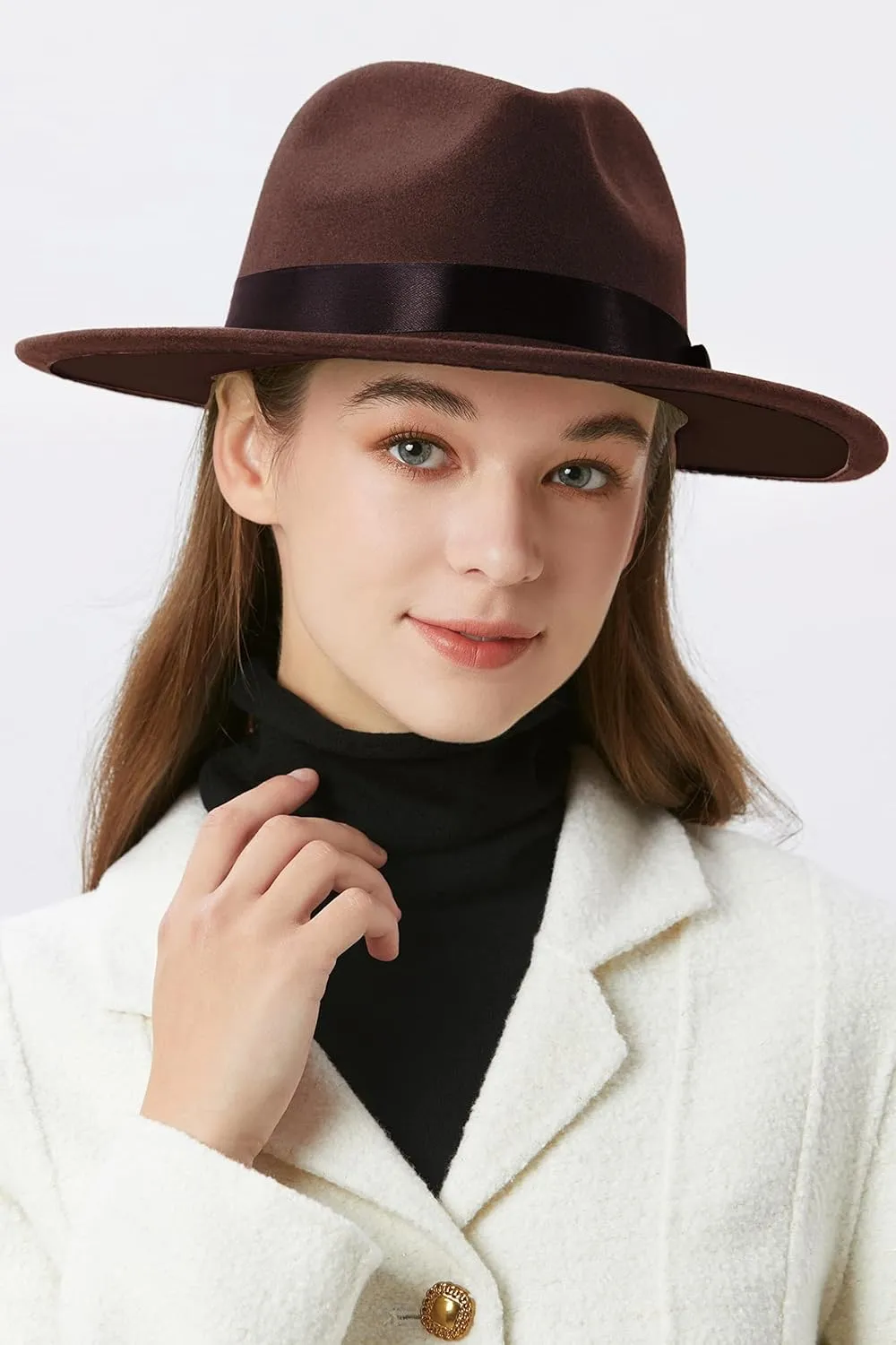 BABEYOND 1920s Fedora Hat for Men Gatsby Wide Brim Fedora Hat Felt Panama Cap with Band for Women Men
