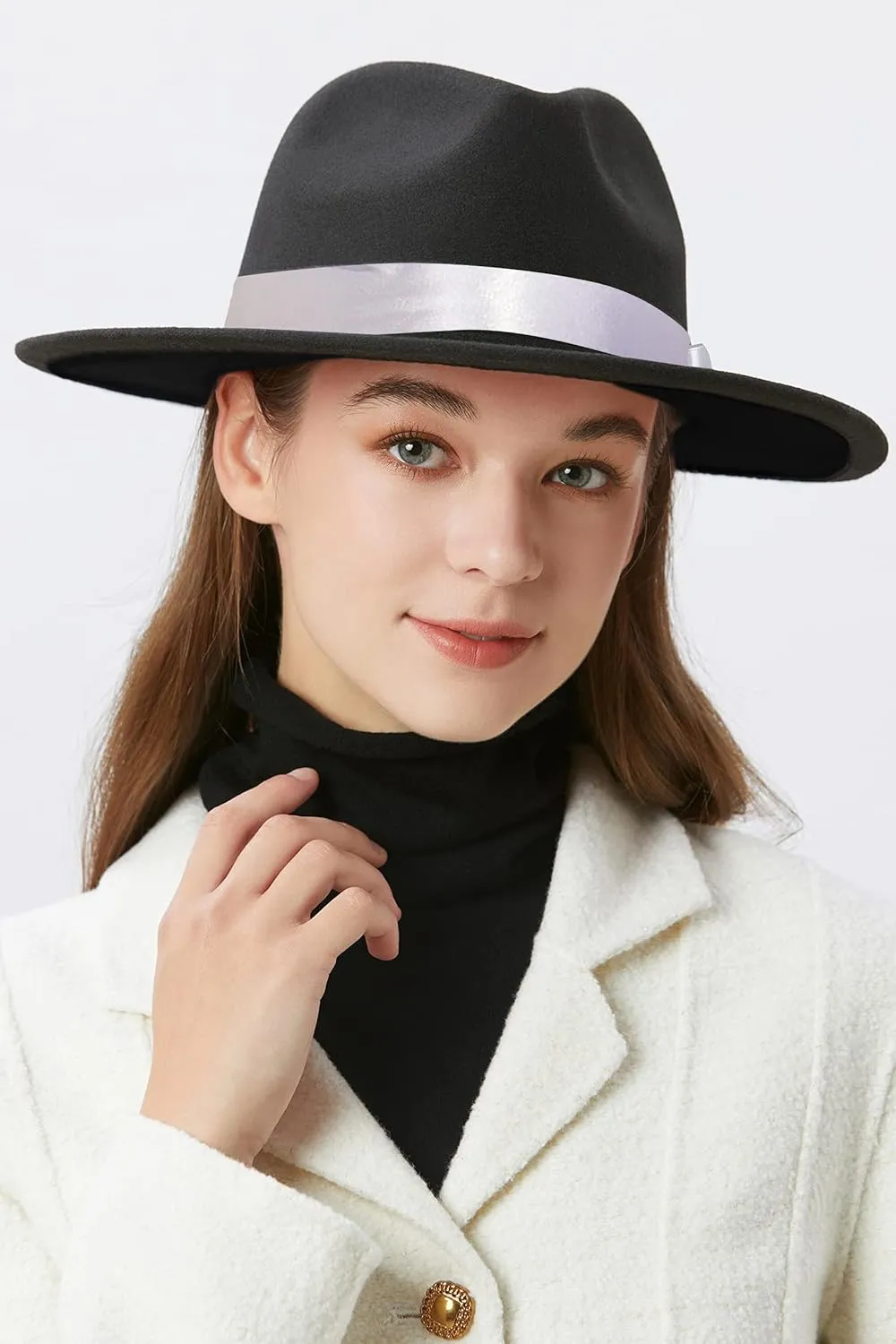 BABEYOND 1920s Fedora Hat for Men Gatsby Wide Brim Fedora Hat Felt Panama Cap with Band for Women Men