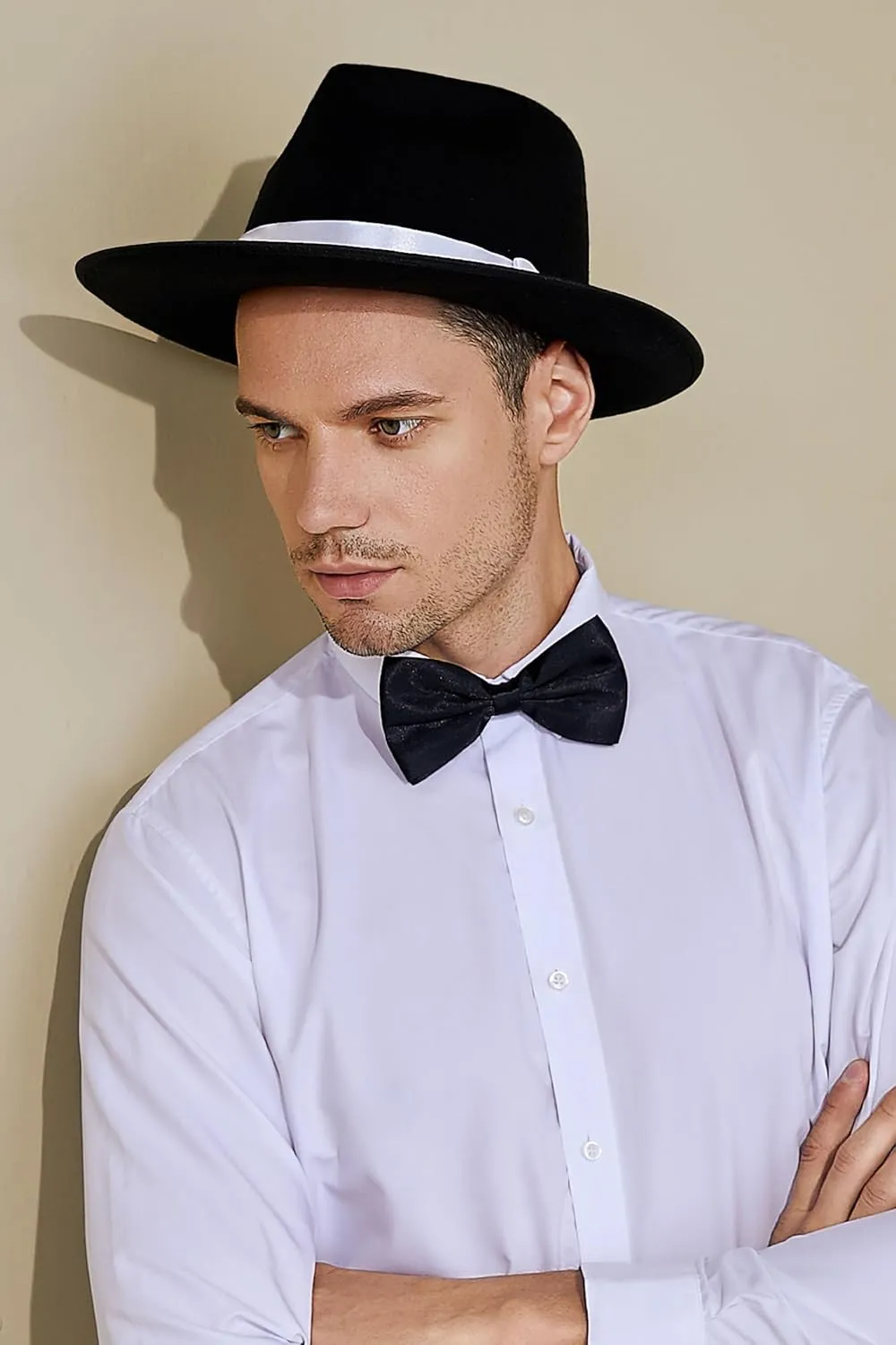 BABEYOND 1920s Fedora Hat for Men Gatsby Wide Brim Fedora Hat Felt Panama Cap with Band for Women Men