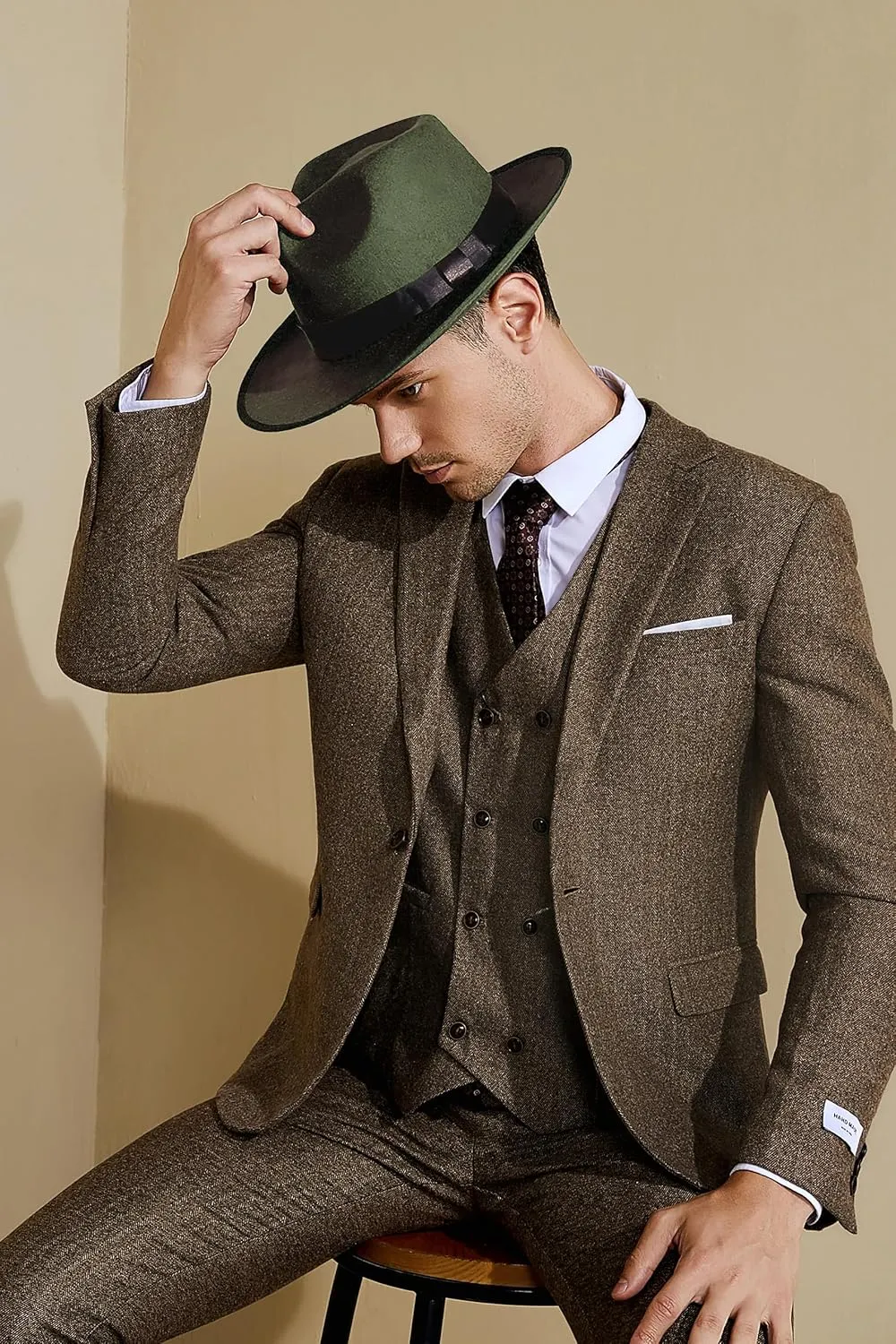 BABEYOND 1920s Fedora Hat for Men Gatsby Wide Brim Fedora Hat Felt Panama Cap with Band for Women Men