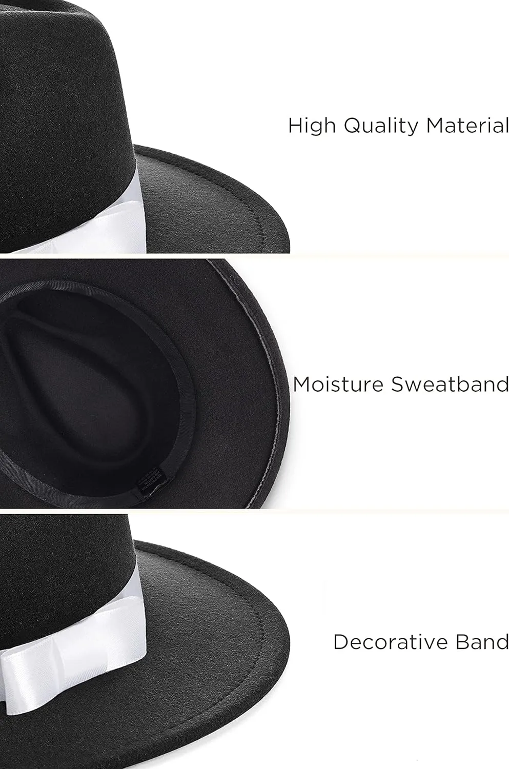 BABEYOND 1920s Fedora Hat for Men Gatsby Wide Brim Fedora Hat Felt Panama Cap with Band for Women Men
