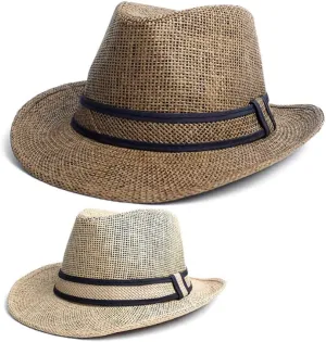 Beach Classic Trilby Short Brim Fedora Hat Band Cuban Cap Summer Men Women L/XL