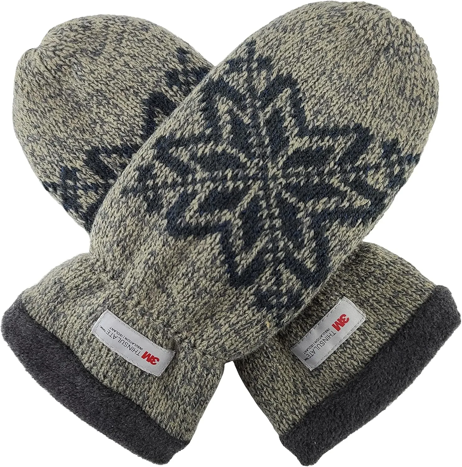 BRUCERIVER Mens Snowflake Knit Mittens with Warm Thinsulate Fleece Lining