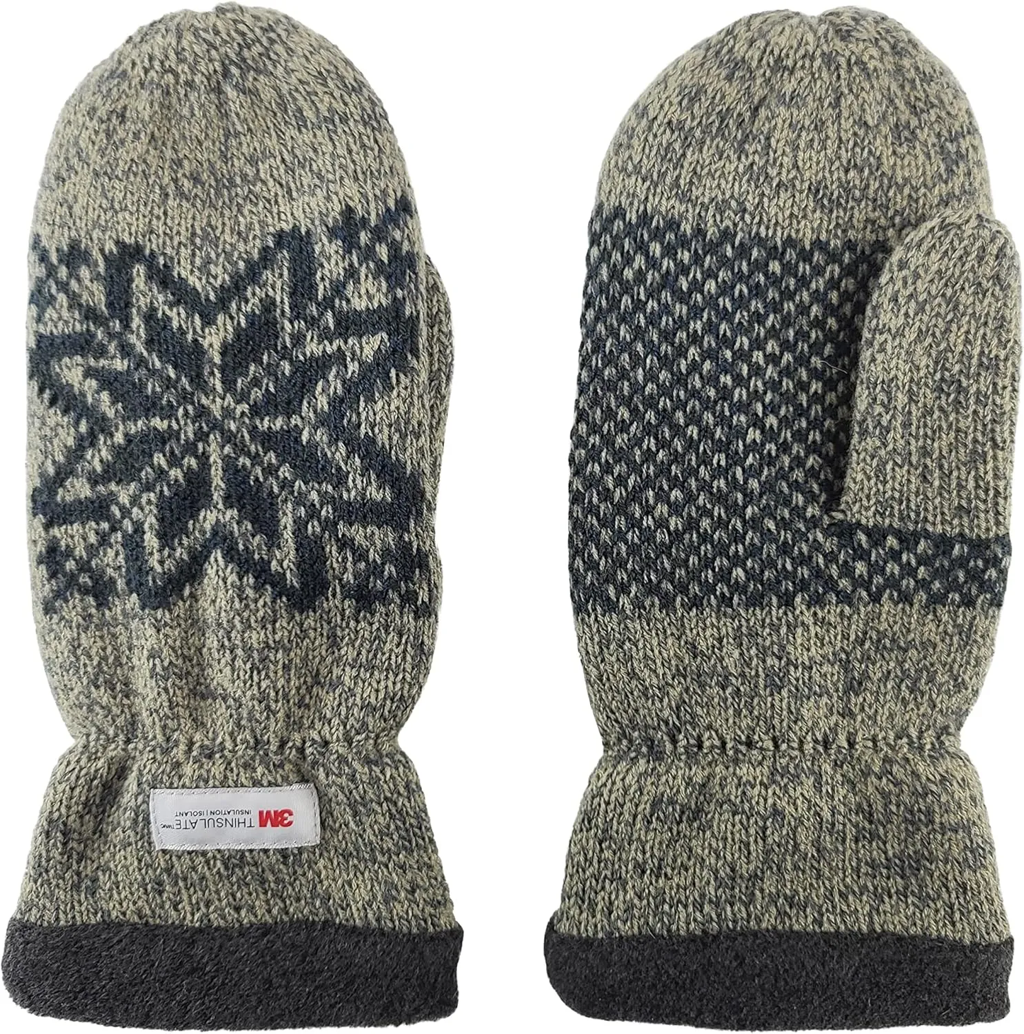 BRUCERIVER Mens Snowflake Knit Mittens with Warm Thinsulate Fleece Lining