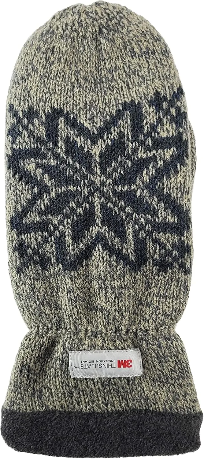 BRUCERIVER Mens Snowflake Knit Mittens with Warm Thinsulate Fleece Lining