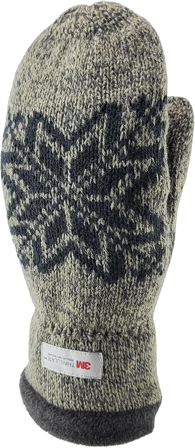 BRUCERIVER Mens Snowflake Knit Mittens with Warm Thinsulate Fleece Lining