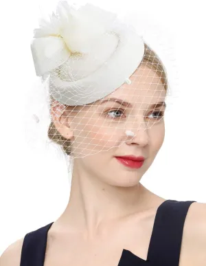 Cizoe Fascinator Hats for Women 20s 50s Vintage Pillbox Hat Kentucky Derby Fascinators Flower Veil Wedding Tea Party Hat