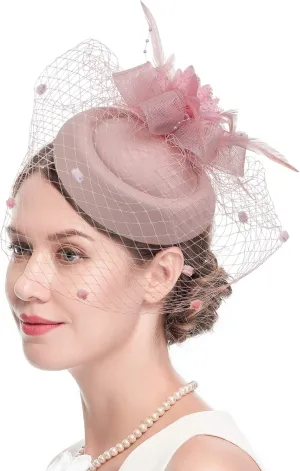 Cizoe Fascinator Hats for Women 20s 50s Vintage Pillbox Hat Kentucky Derby Fascinators Flower Veil Wedding Tea Party Hat