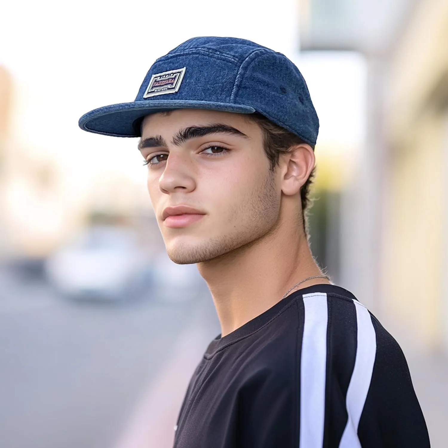 Croogo 5 Panel Baseball Cap Denim Cotton Dad Hats Classic Flat Bill Caps Casual Snapback Cap Vintage Cityboy Style Camp Cap