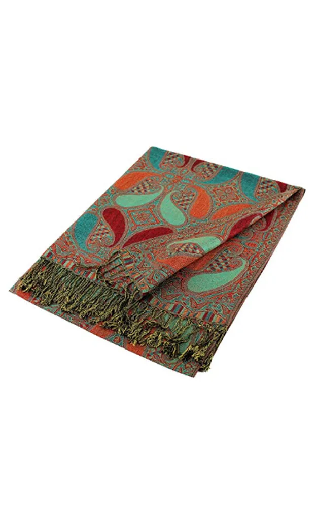 DBA18-26 Red & Green Paisley Print Pashmina Scarf