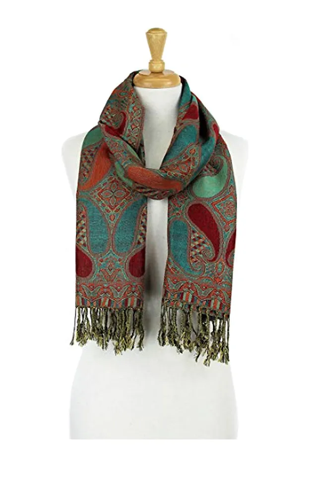 DBA18-26 Red & Green Paisley Print Pashmina Scarf