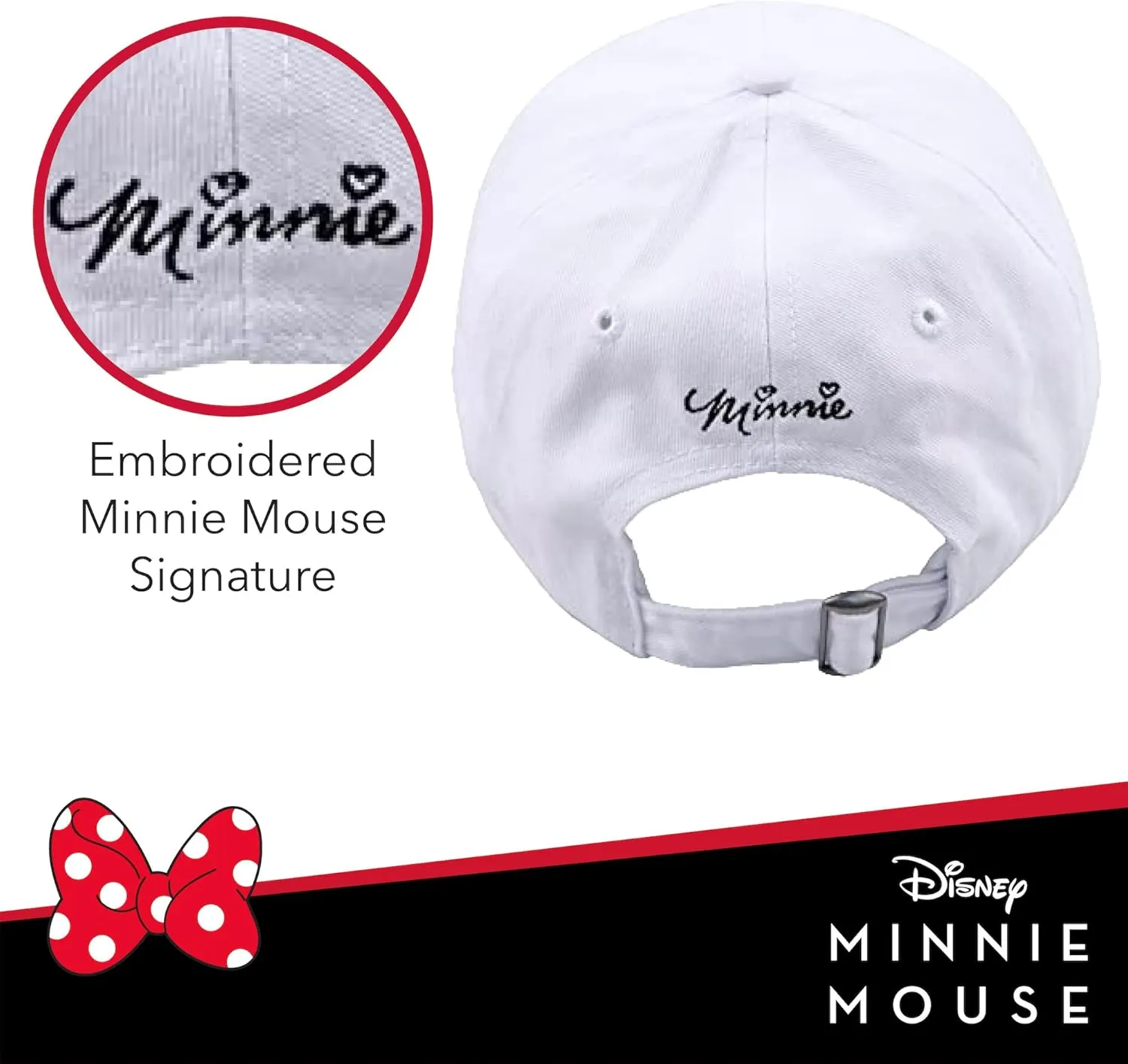 Disney Minnie Mouse Dad Hat, Cotton Adjustable Baseball Cap with Curved Brim