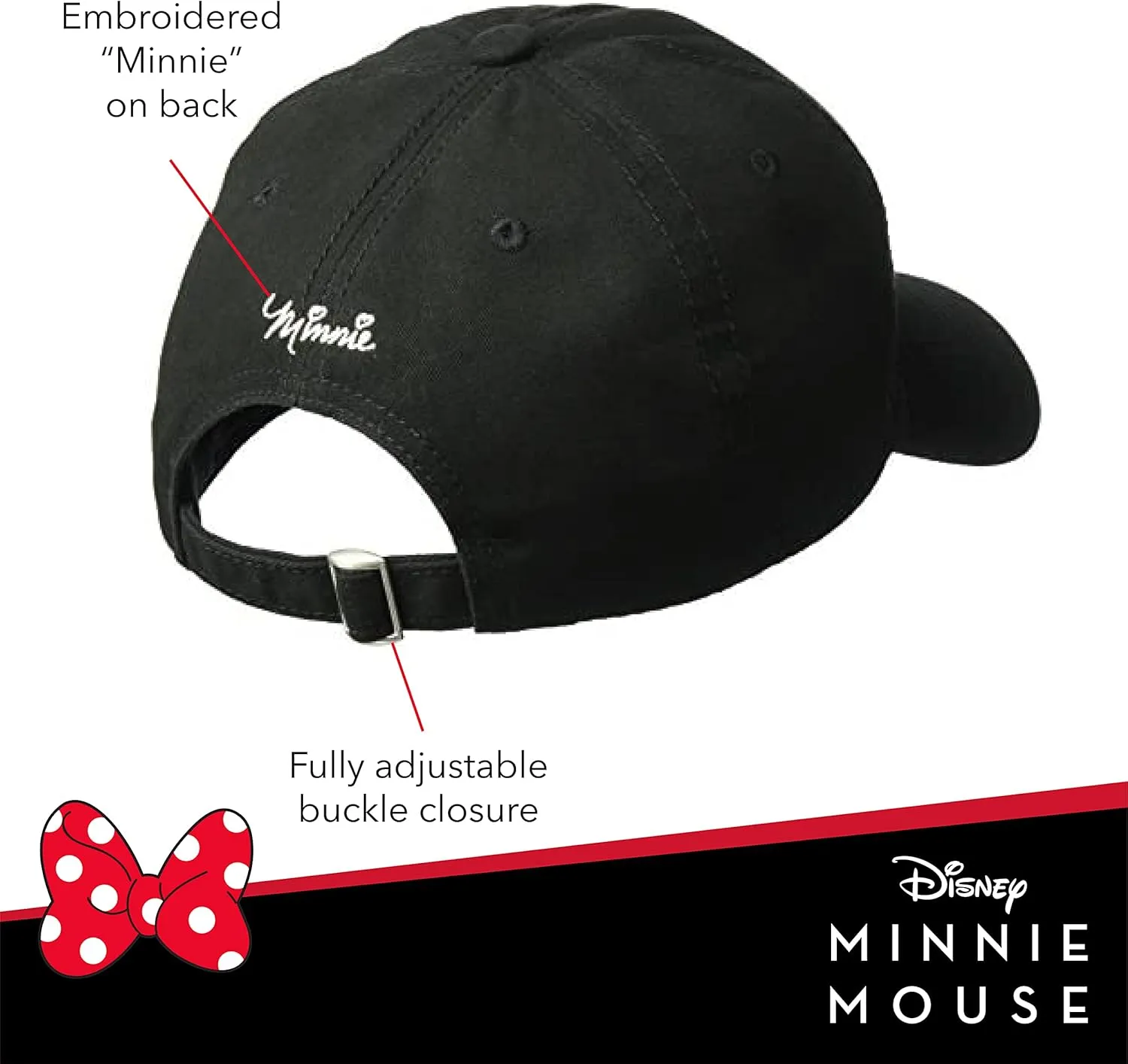 Disney Minnie Mouse Dad Hat, Cotton Adjustable Baseball Cap with Curved Brim