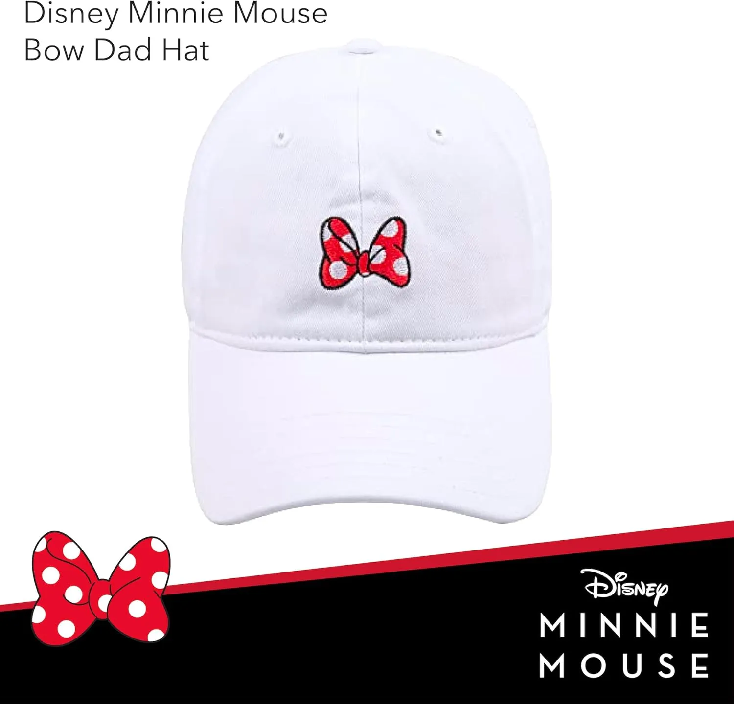 Disney Minnie Mouse Dad Hat, Cotton Adjustable Baseball Cap with Curved Brim