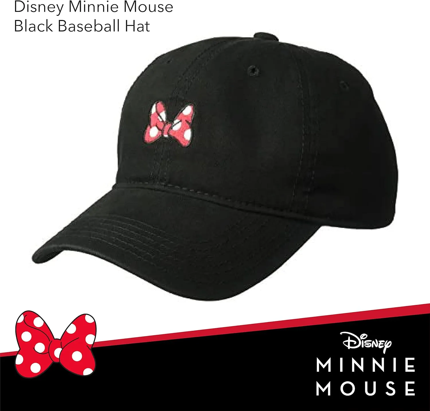 Disney Minnie Mouse Dad Hat, Cotton Adjustable Baseball Cap with Curved Brim