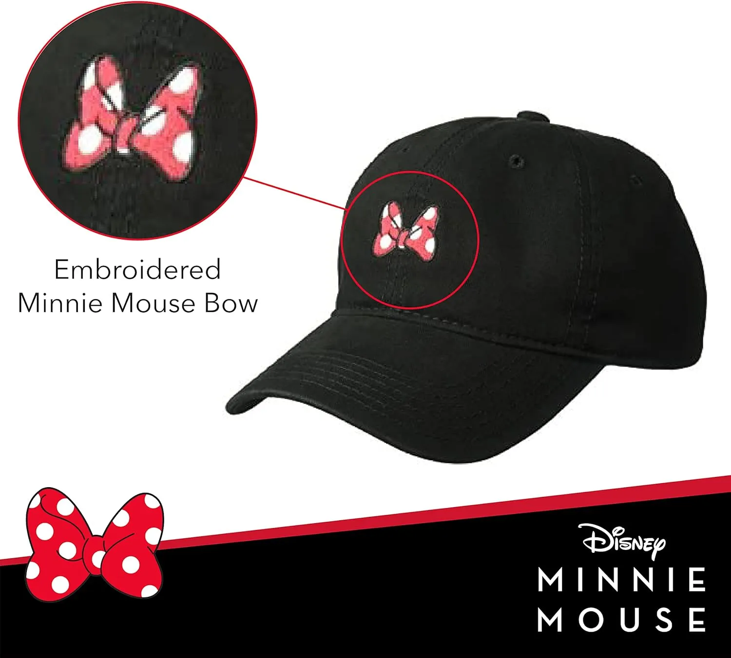 Disney Minnie Mouse Dad Hat, Cotton Adjustable Baseball Cap with Curved Brim