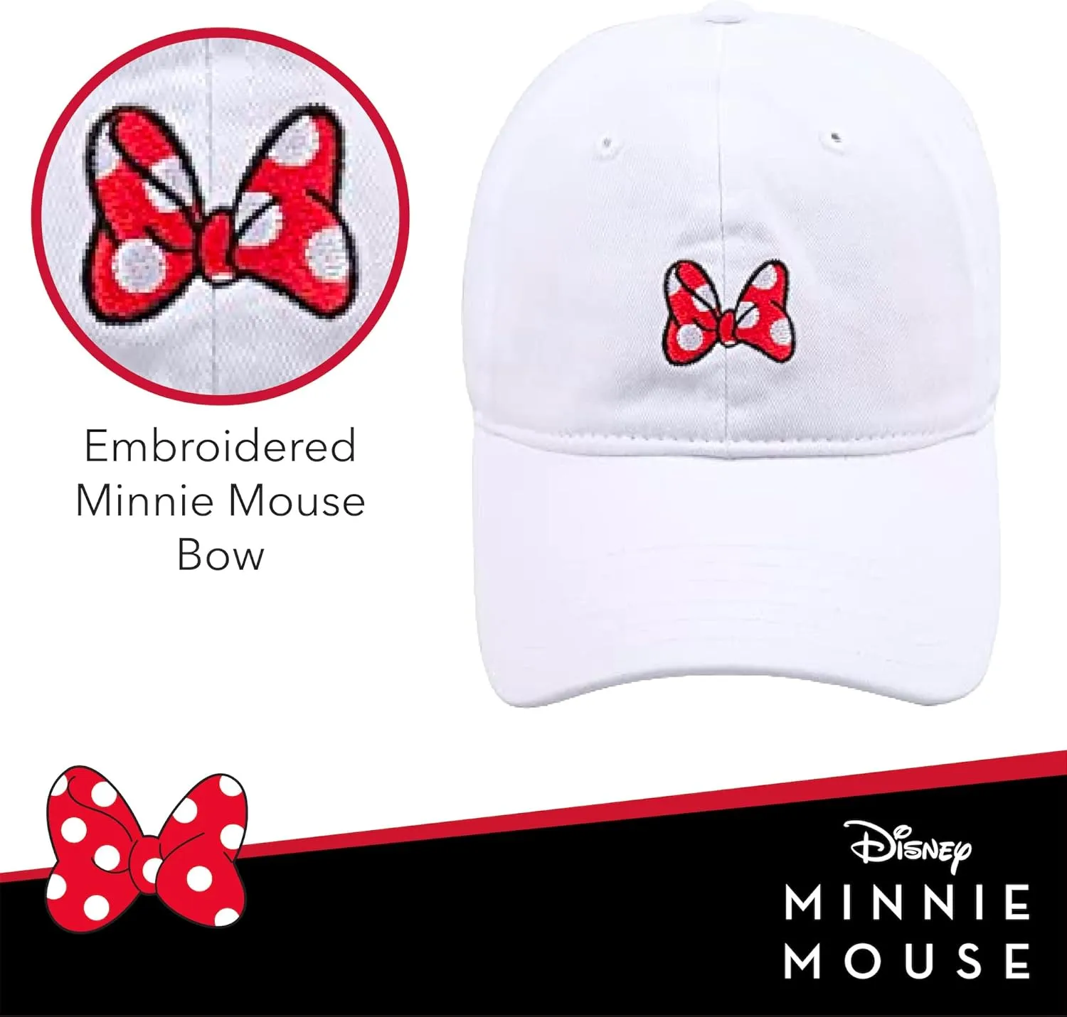 Disney Minnie Mouse Dad Hat, Cotton Adjustable Baseball Cap with Curved Brim