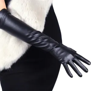 DooWay Long Leather Gloves Women 20" Faux Lambskin Soft Stretch PU for Formal Evening Costume Party Gloves