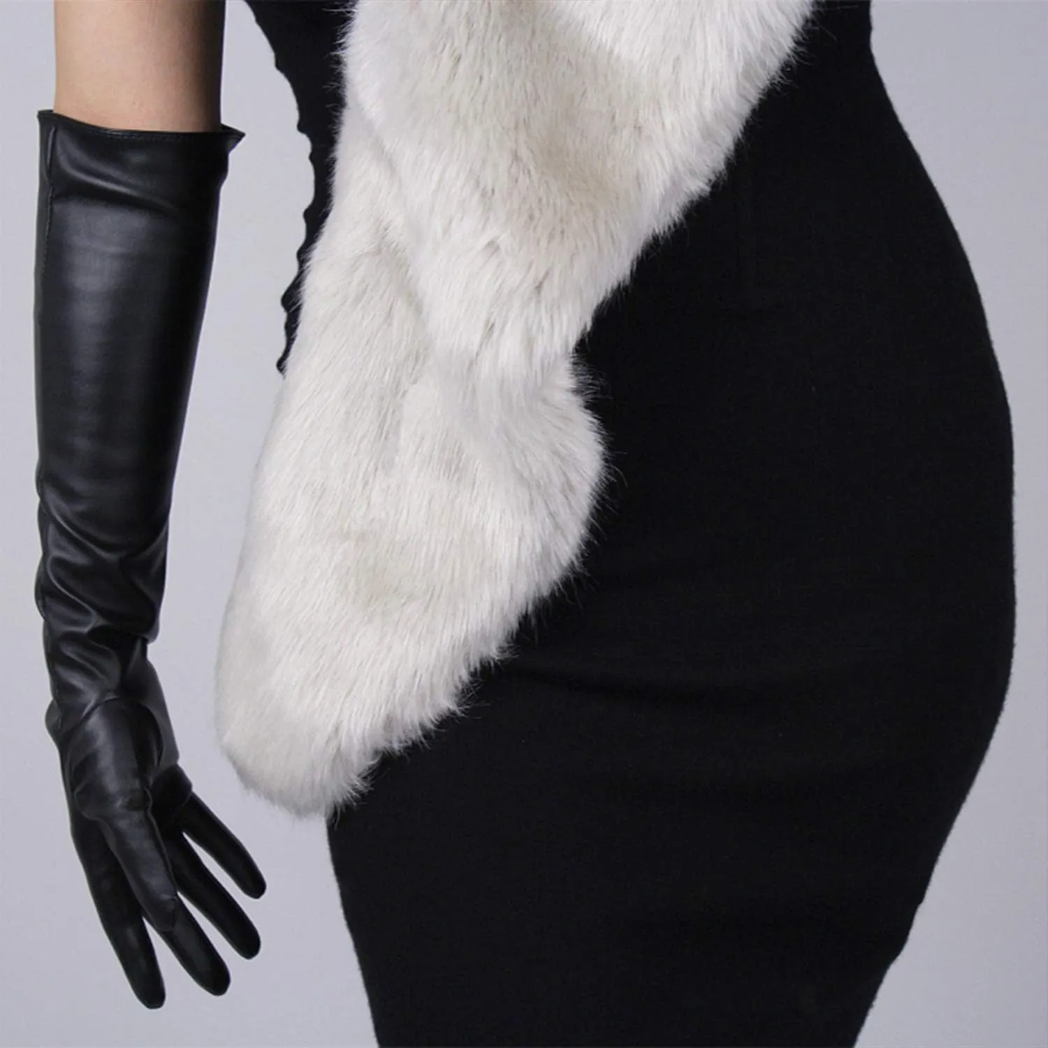 DooWay Long Leather Gloves Women 20" Faux Lambskin Soft Stretch PU for Formal Evening Costume Party Gloves