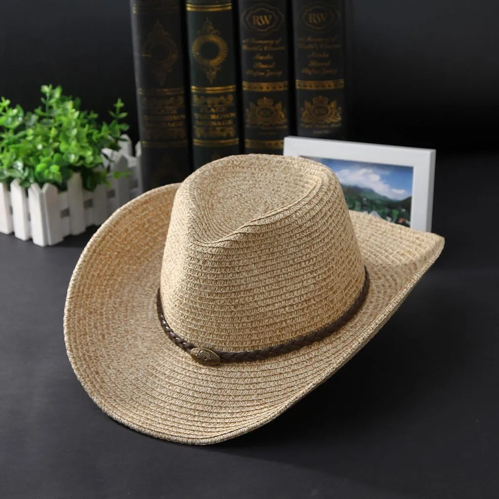 EOZY Western Cowboy Hat with String for Women Men Foldable Summer Sun Protection Straw Beach Hats with Wide Brim
