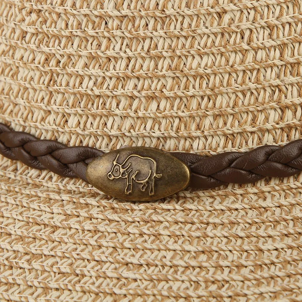 EOZY Western Cowboy Hat with String for Women Men Foldable Summer Sun Protection Straw Beach Hats with Wide Brim