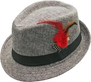 Fedora HAT with Band & Feather - Trilby Gangster Mob Panama Jazz Vintage Style