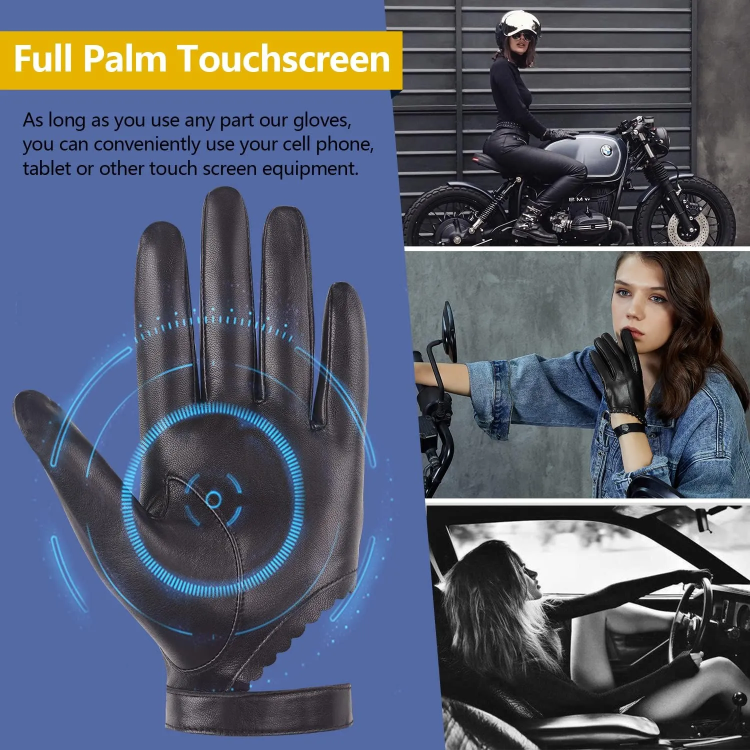 FIORETTO Womens Genuine Leather Driving Gloves Touchscreen Unlined Sheepskin Ladies Driving Gloves Thin W160020