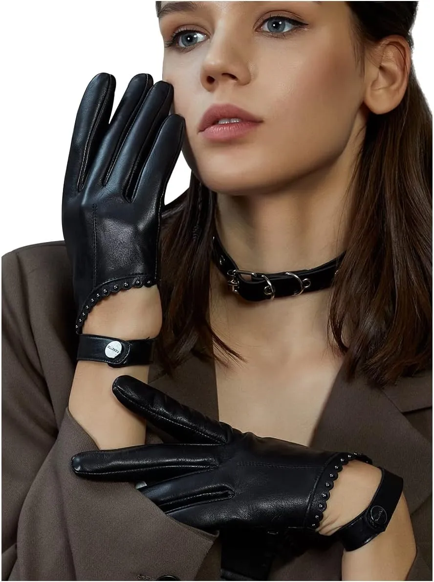 FIORETTO Womens Genuine Leather Driving Gloves Touchscreen Unlined Sheepskin Ladies Driving Gloves Thin W160020