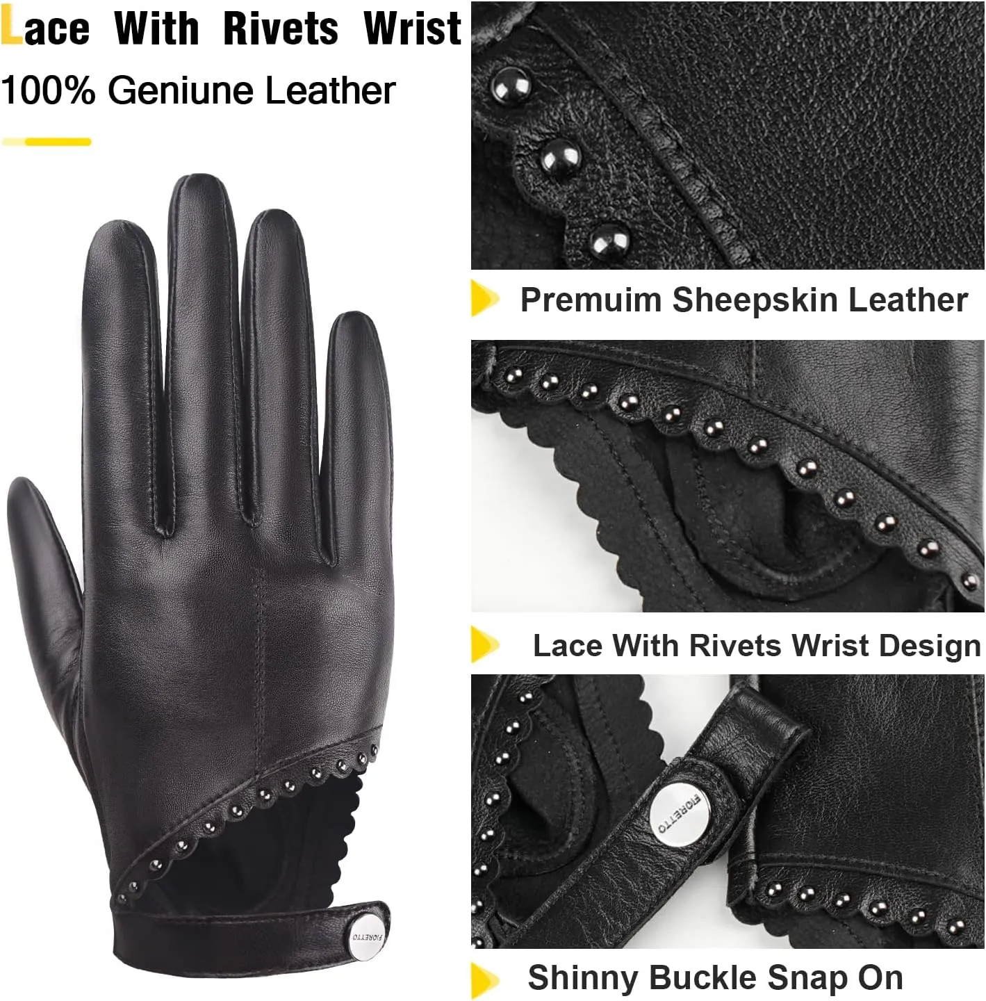 FIORETTO Womens Genuine Leather Driving Gloves Touchscreen Unlined Sheepskin Ladies Driving Gloves Thin W160020