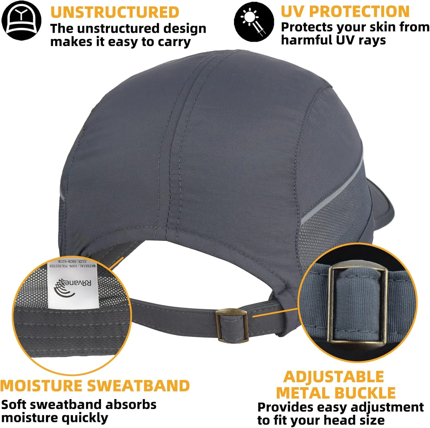 Folding UPF50  Sun Protection Hat, Quick Dry Baseball Cap Portable Adjustable Outdoor Sports Hats for Men, Women