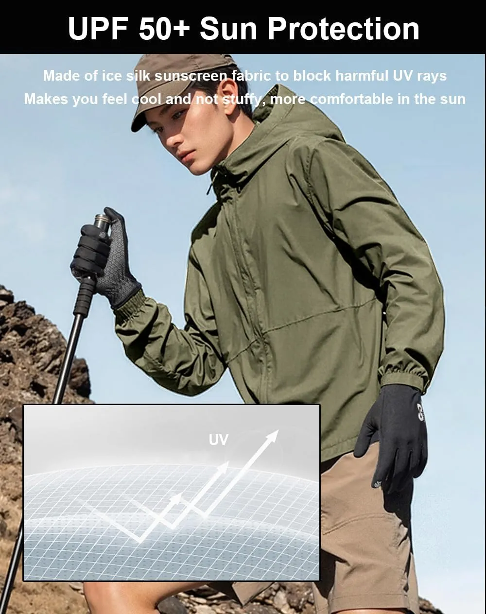 Full Finger Thin Hiking Gloves Women Men, Light Touchscreen UV Gloves for Hiking Running Workout Driving Women Men
