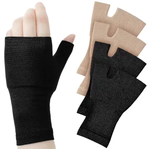 Geyoga 4 Pcs Palm Brace Wrist Support Sleeves for Men Women Everyday Use Wrist Brace Compression Carpal Tunnel for Hand Pain Relief, Fitness Gloves, Sports Glove(Black, Nude Color,3.5-4.3 Inch)