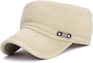 Glamorstar Unisex Cadet Army Cap Washed Cotton Twill Military Corps Hat Flat Top Cap