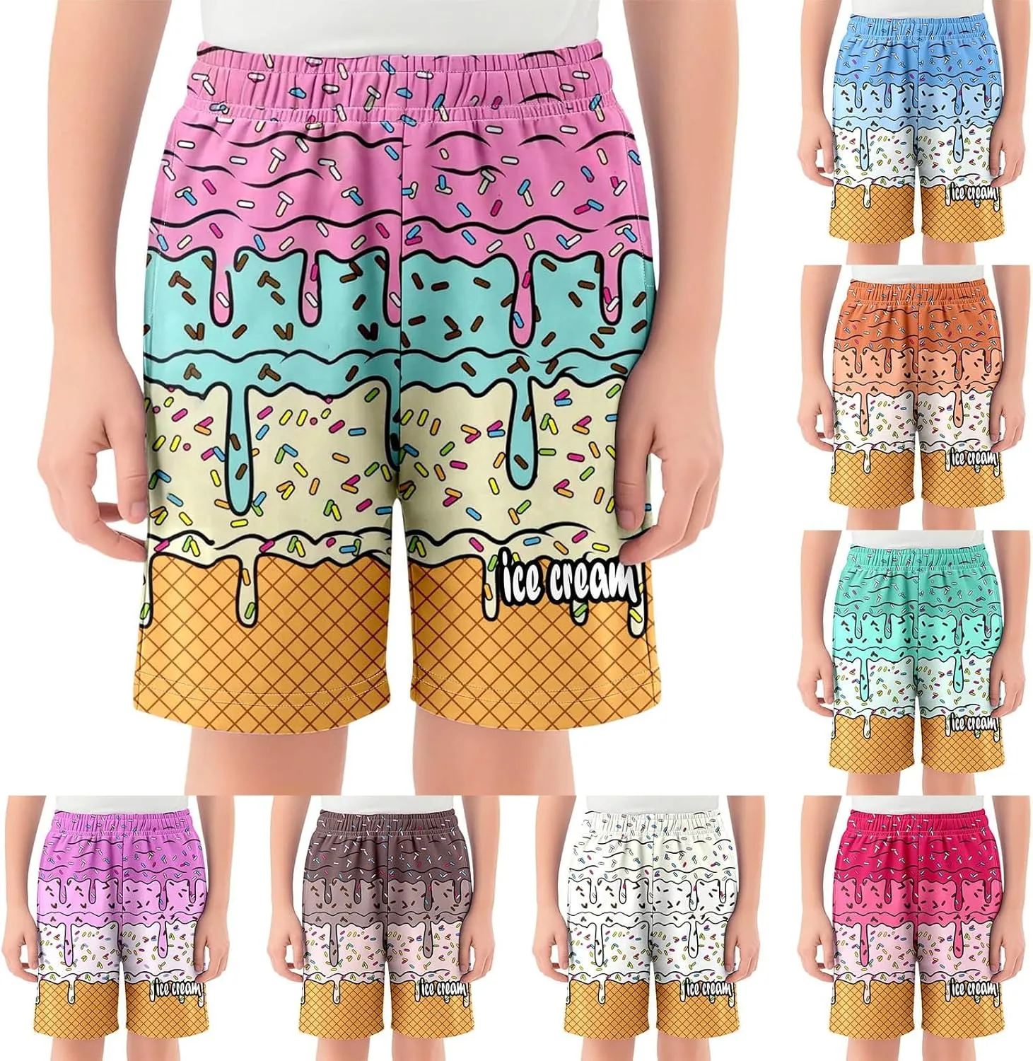 Ice Cream Boy Swim Trunks Waffle Or Cone Quick Dry Bathing Suit Swimsuit,Toddler Summer Beach Board Shorts 2-14 Years