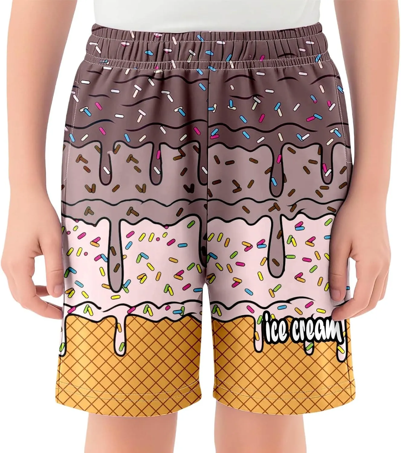 Ice Cream Boy Swim Trunks Waffle Or Cone Quick Dry Bathing Suit Swimsuit,Toddler Summer Beach Board Shorts 2-14 Years