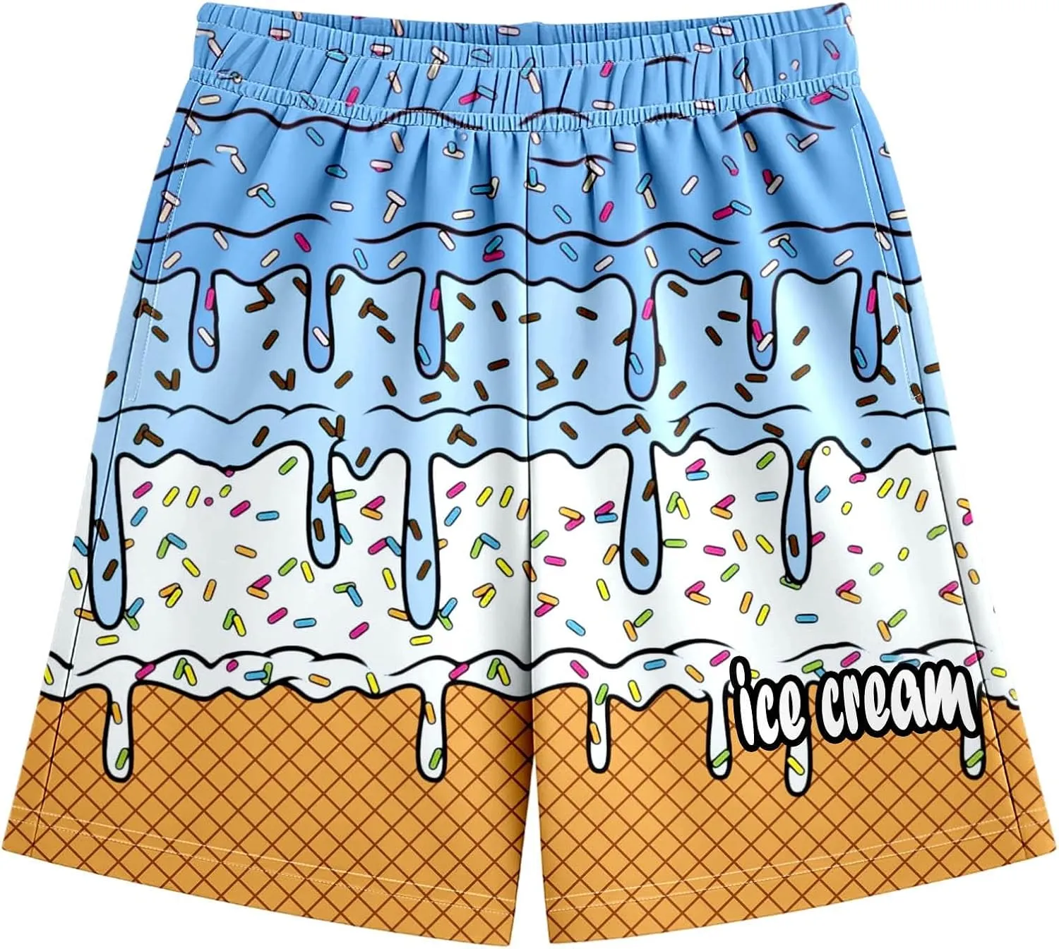 Ice Cream Boy Swim Trunks Waffle Or Cone Quick Dry Bathing Suit Swimsuit,Toddler Summer Beach Board Shorts 2-14 Years