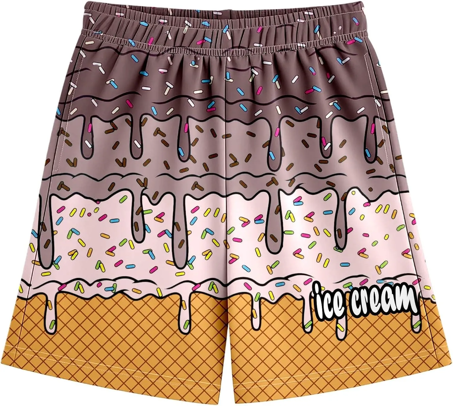 Ice Cream Boy Swim Trunks Waffle Or Cone Quick Dry Bathing Suit Swimsuit,Toddler Summer Beach Board Shorts 2-14 Years