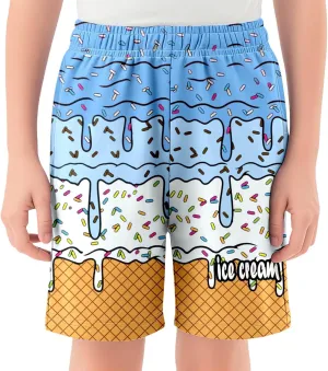Ice Cream Boy Swim Trunks Waffle Or Cone Quick Dry Bathing Suit Swimsuit,Toddler Summer Beach Board Shorts 2-14 Years