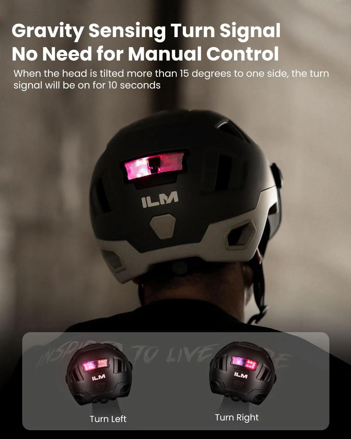 ILM Smart Adult Bike Helmet with Automatic G-Sensor Turn Signal & Brake Warning LED Light Control Road Cycling Helmet E3-12LS