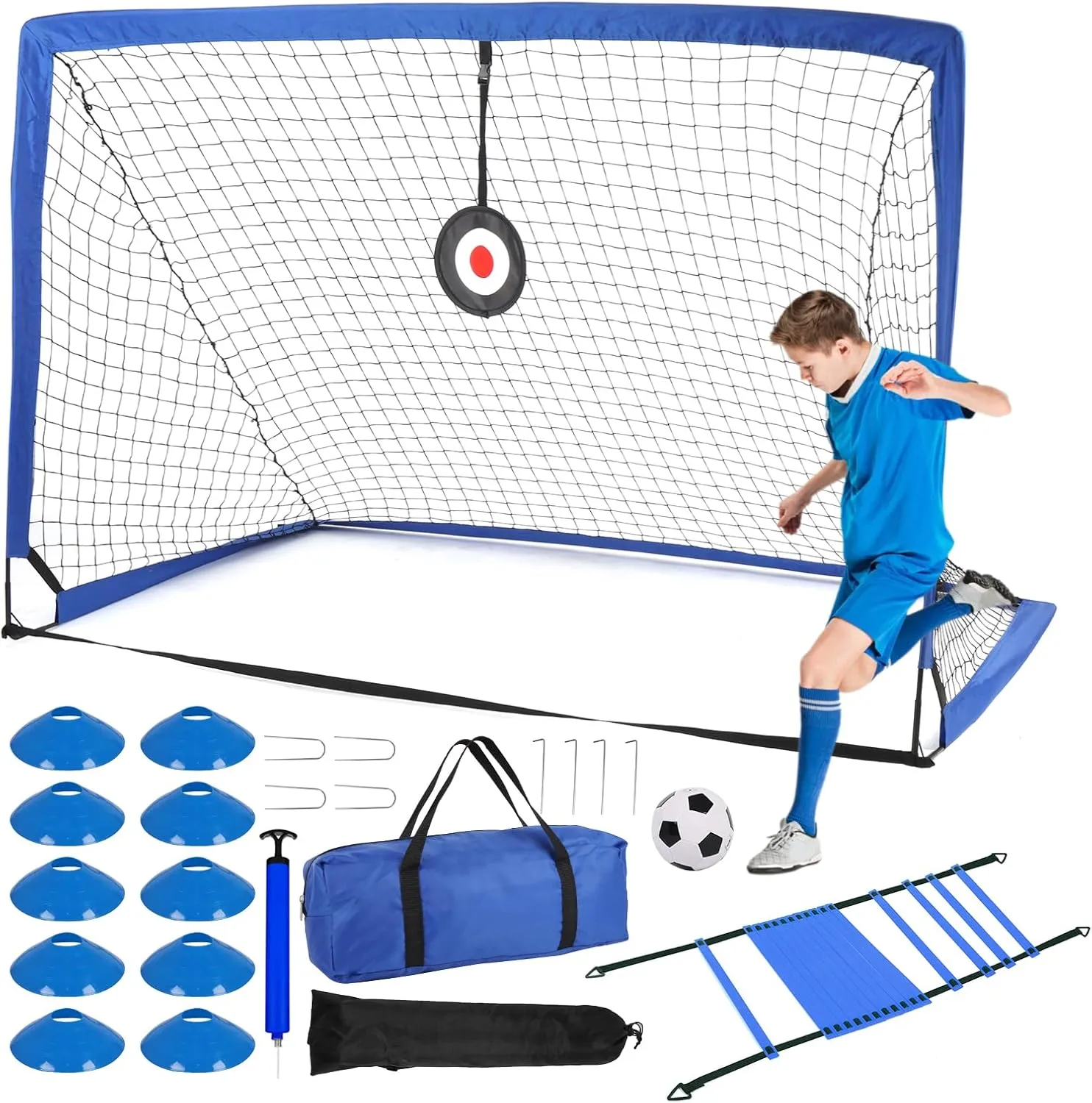 Kids Soccer Goals for Backyard Set, 6x4 ft Portable Pop Up Soccer Goal Training Equipment with Soccer Ball, Ladder and Cones, Soccer Nets for Kids Youth Toddler Outdoor Sports Games